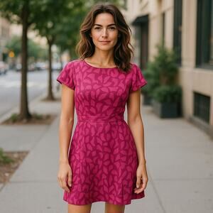 Anne Klein PinkTextured Midi A-Line Dress Short Sleeve Semi Formal Wedding 2